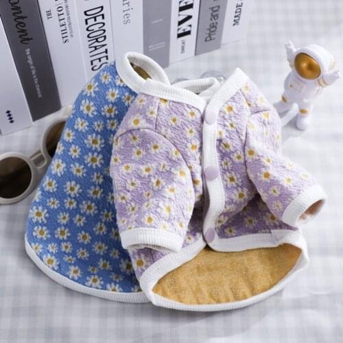 Daisy Cardigan Dog Clothes Hoodie Small Dogs Clothing Pet Outfits Cute Autumn Winter Yorkies Print Blue Boy Ropa Para Perro