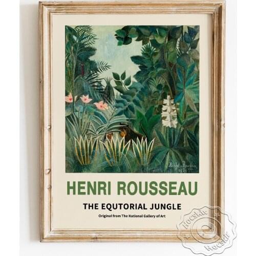 Henri Rousseau Exhibition Museum Poster, The Equatorial Jungle Canvas Painting Wall Stickers, Primitivism Landscape Home Decor