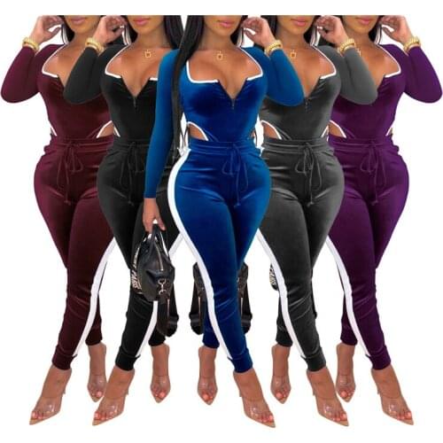 Women Color Block Jumpsuit Fashion Hollow-out Long Sleeve U-shaped Neck Romper Backless Autumn Winter Warm Rompers Sportswear
