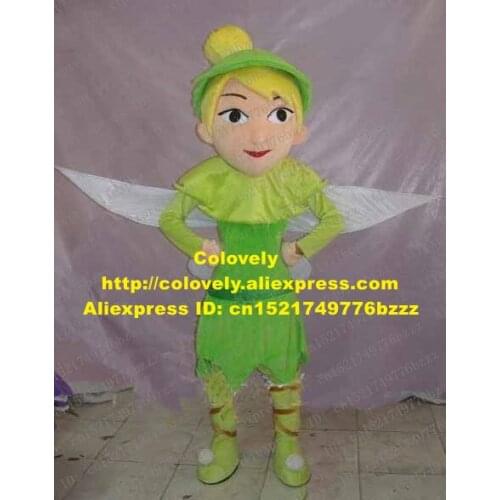 Pretty Tinker Bell Girl Tinkerbell Mascot Costume Mascotte Lassock Yellow Hairs Small Green Hat Happy Face No.2799 Free Ship