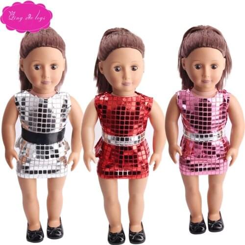 18 inch Girls doll dress Sequined stage outfit American newborn skirt Baby toys fit 43 cm baby dolls c127