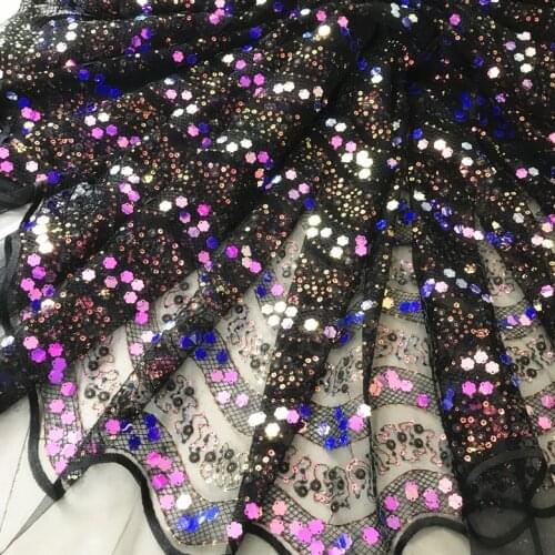 LASUI 2019 brilliant 3 yards =1 piece W0117 DIY Evening dress clothing 3D Plum flower wave sequins embroidery mesh lace fabric