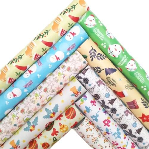 Glitterwishcome Christmas Snowman Printed Synthetic Leather Faux Fabric Sheets with Felt Backing Bows DIY 21X29CM GM2120A