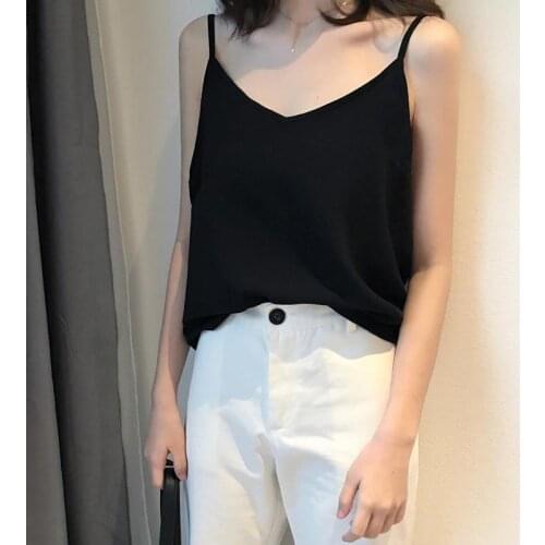 Women Tanks Tops Summer Chiffon Top Sleeveless Black Mssf Camisole Women Camis Crop Top For Women