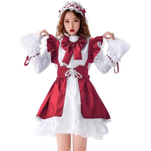 Japanese Style 2 Color Lolita Cute Women Maid Cosplay Female Halloween Housekeeper Costumes Carnival Purim Role Play Party Dress