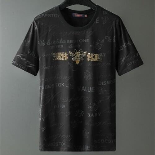 2021 summer new European style European style bee pattern letters burning flowers tide short-sleeved t-shirt men