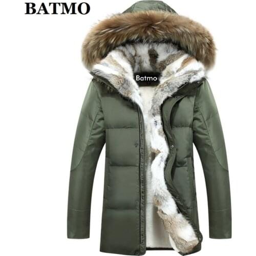 BATMO 2020 new arrival winter rabbit fur collar 80% white duck down hooded jackets men ,plus-size S-5XL