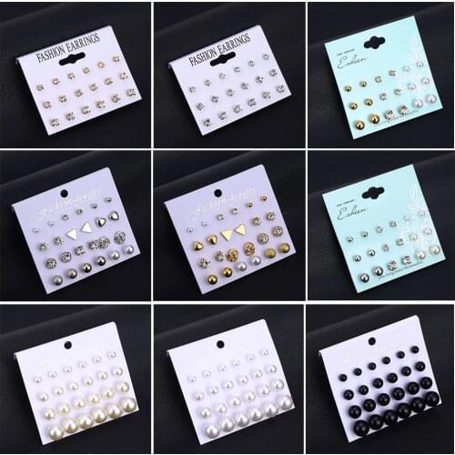IPARAM Variety Simulation Pearl Crystal Stud Earrings Set Fashion Fashion Statement Geometric Female Earrings 2020 Jewelry Gifts