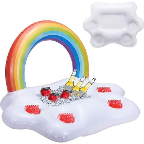 Inflatable Pool Float Food Storage Tray For Fruit Beer Drinking Float Table Summer Beach Swimming Ring Rainbow Cloud Cup Holder