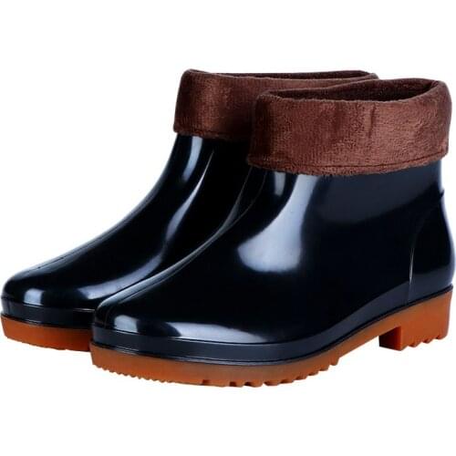 Low-Cut Rainshoes Mens Cotton Warm Rubber Shoes Shoe Cover Shallow Mouth Kitchen Chef Waterproof Non-Slip Work Rain Shoes Women