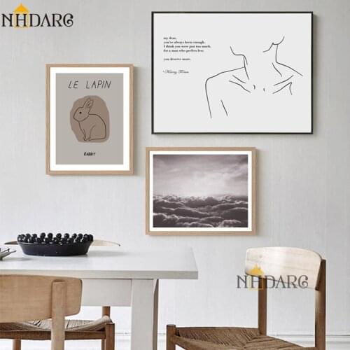 NHDARC Canvas Printings Brown Retro Line Figure Rabbit Posters and Paintings Wall Art Picture for Living Room Home Decoration
