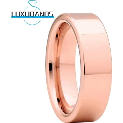 6MM Wemens Wedding Rings For Men Flat Tungsten Engagement Bands Rose Gold Polished Finished Comfort Fit
