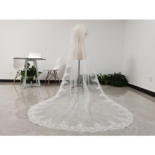 One layer lace cathedral wedding veil full edge lace veil white/ivory bridal veil