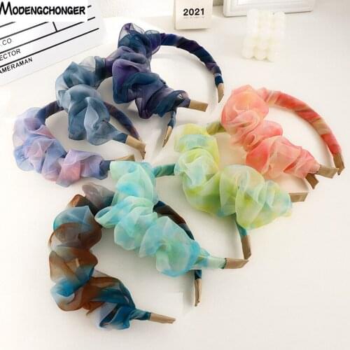 Solid Color Silk Padded Pleated Hairband for Women Net Yarn Tie-dye Printing Headband Hair Ornament Hair Loop Hair Accessories