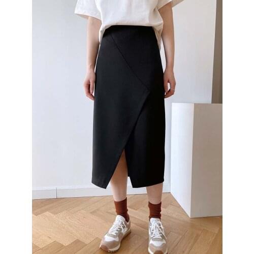 Pure color womens skirt spring and summer mid-length all-match lady style fashion personality split skirt womens clothing 2021