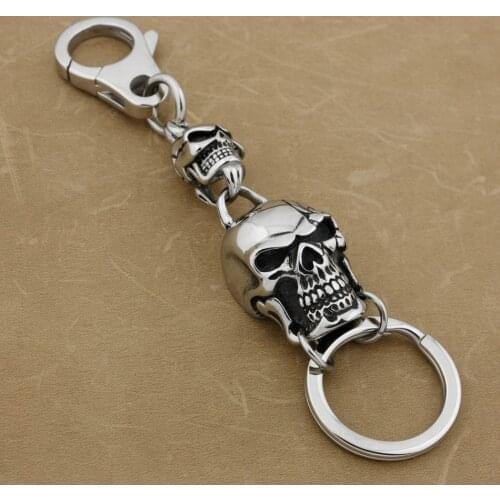 316L Stainless Steel Huge Skull KeyRing Mens Biker Rock Punk KeyChain 3V006KC