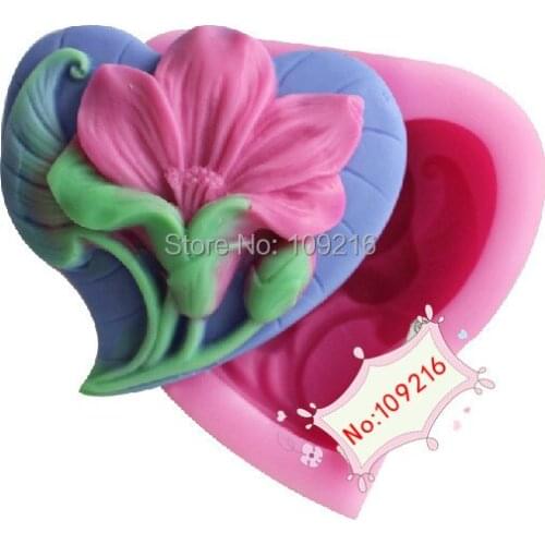 Wholesale!!!1pcs Heart Shape Flower (R1425) Silicone Handmade Soap Mold Crafts DIY Mold