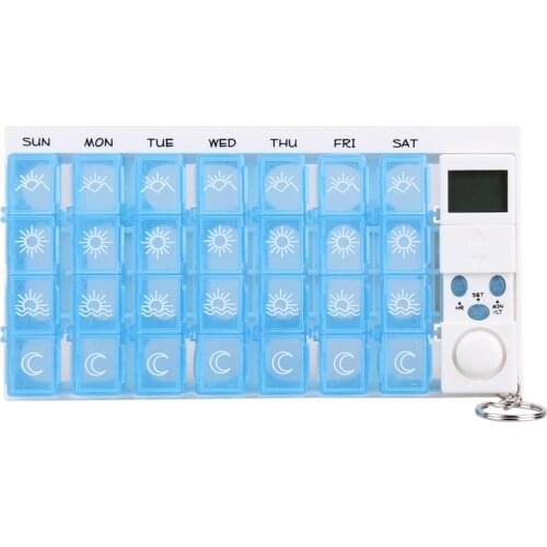28 Slots Weekly 7 Days Alarms Portable Pill Box Colorful Plastic Holder Pill Cases With Reminder Timer