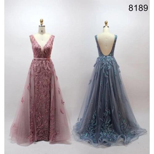 Blue Plugging Neckline Embellished Belt with Over Skirt Prom Dress