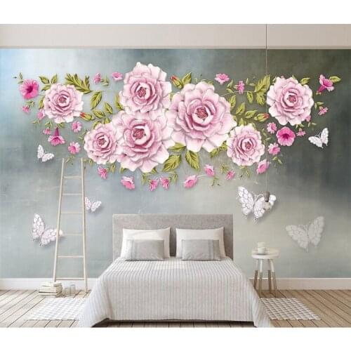 Custom Photo Wallpaper Rose 3D Mural Wall Paper For Living Room Wallpaper TV Background Home Decor purple flower Papel De Parede