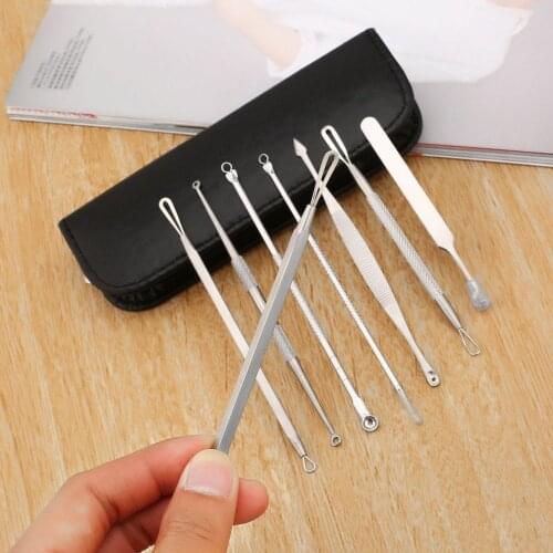 8Pcs/Set Professional Blackhead Remover Pimple Acne Removal Clip Needle Spot Extractor Acne Stainless Steel Face Clean Care Tool