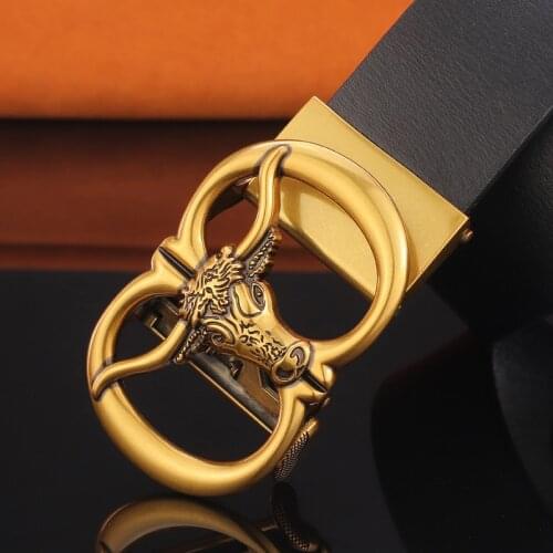 Bull automatic buckle man luxury brand belt genuine leather fashion designer leather Retro Cowskin ceinture high quality