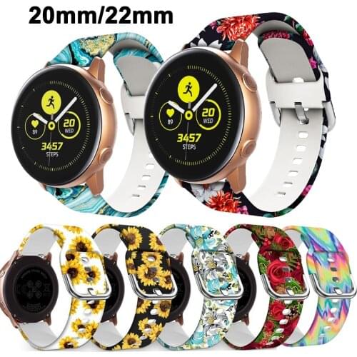 22mm Printing Silicone Watchband for Samsung Galaxy Watch 42mm Active 2 40mm Bracelet Band Strap for Gear S2 Amazfit bip Strap