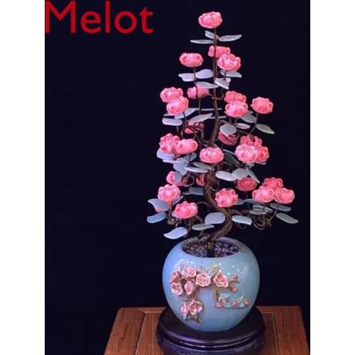 High-End Luxury Pink Peony Flower Lucky Tree Simple Crystal Decoration Rose Home Villa Decoration Pastoral Style Floor Vase