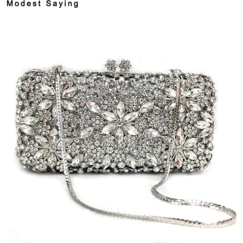 Luxury Silver Bling Rhinesone Handbags for Wedding Party 2018 Formal Women Crystal Evening Purse Dolly Bags Wedding Accessories