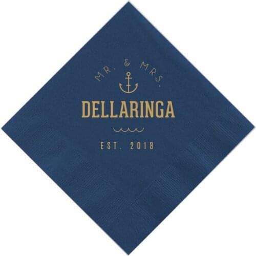 Nautical Mr and Mrs Wedding Napkins, Rehearsal Dinner, Engagement Party, Custom Bar Napkins, Personalised Wedding Napkins