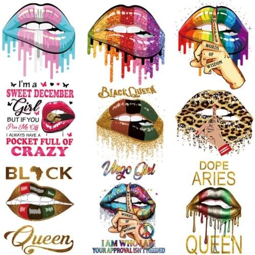 Sex Lips Patches For Clothing DIY Heat Transfer Thermal Stikcer On Clothes Women T-Shirt Washable Iron On Transfer Applique Set