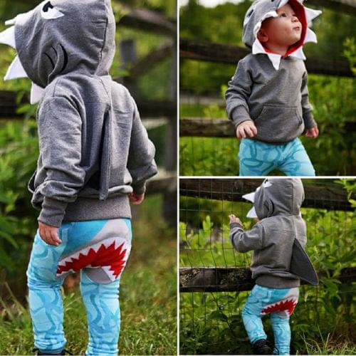 Toddler Kids Boys Shark Hooded Tops Hoodies Outerwear Casual Clothes Autumn Pocket Warm Cotton Soft Casual Solid Swearshirts