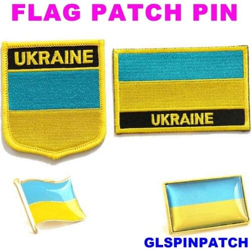 Ukraine FLAG Patch Rectangle Lapel Pin iron-on embroidered applique Hook Loop Badge
