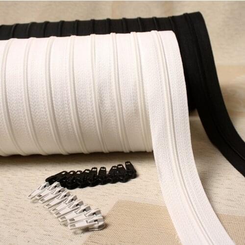 Thicken 3# 10 yards nylon zipper quilt cover zipper DIY sewing White black Gift 10 pcs zipper puller