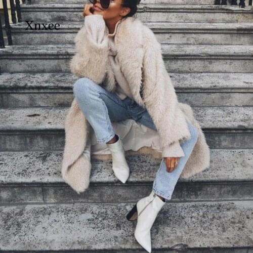 2021 Autumn and Winter Solid Color Womens Casual Loose Long Coat Retro Thick Artificial Fur Jacket Plush Coat