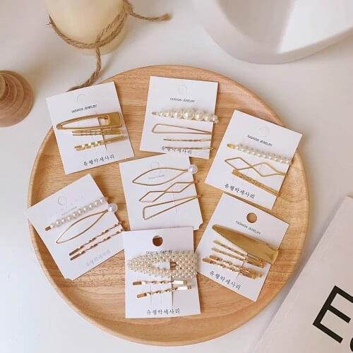 1Set Handmade Pearls Hair Clips Pin for Women Fashion Geometric Flower Barrettes Headwear Girls Sweet Hairpins Hair Accessories