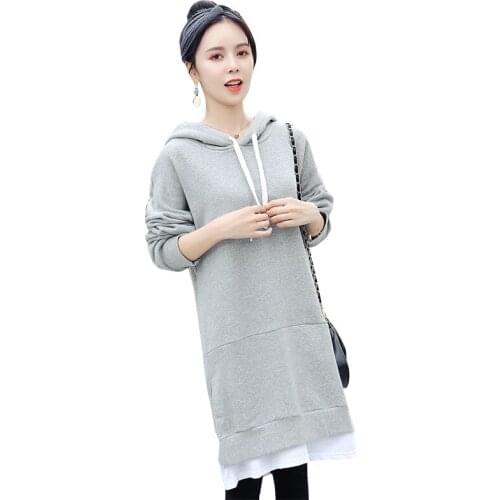 Maternity Women Hooded Long Sleeve Knee Length Dresses New Moms Pullover Fashion Patchwork Loose Fit Blouses Mid-long Hoodies