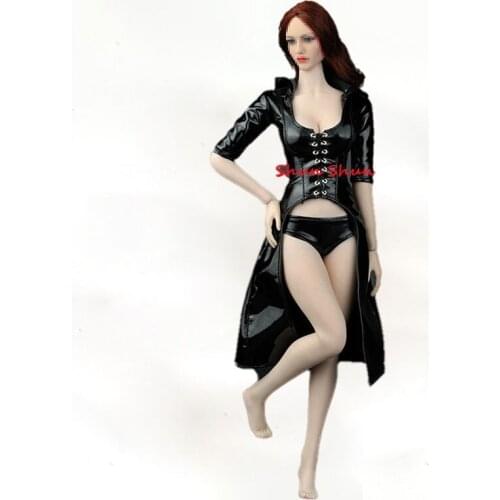 1/6 Scale Female Leather Clothes Set Hood Leather Trench Coat Underpants Whip Set 12" Woman Action Figure Accessories