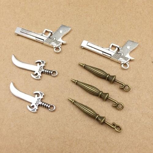 10pcs Charms Retro dagger,umbrella,gun Antique Making pendant fit,Vintage Tibetan Silver,DIY bracelet necklace YZ329