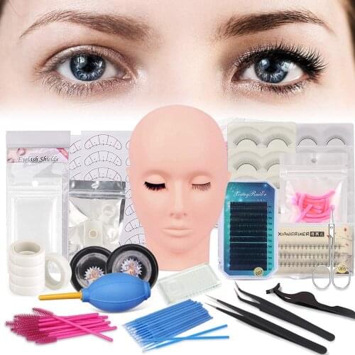 17 Pcs Professional False Eyelash Practice Set for Beginners Make-up Training Eyelash Grafting with Flat Dummy Head