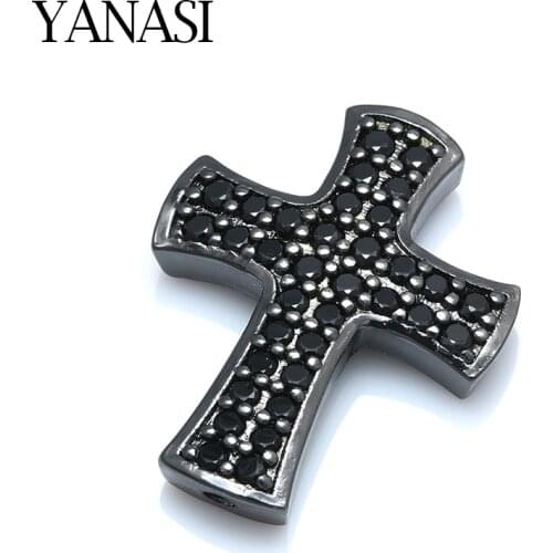 19*24mm Black Cross Beads for DIY Jewelry Findings Brass Micro Pave Cubic Zirconia Handmade Bracelet Jewelry Gift