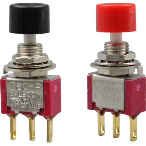 2Pcs P8701 Black/Red Cap 3Pin SPDT Mini Momentary Round Push Button Switch