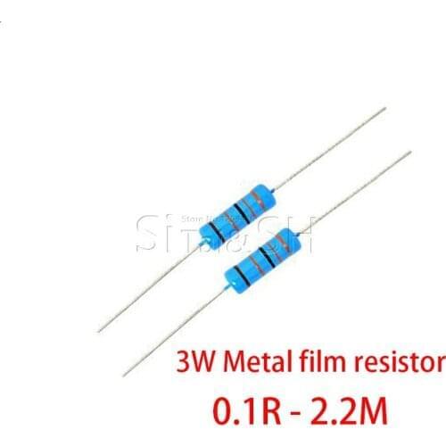 20pcs 3W Metal Film Resistor 3W 1% 0.1R - 2.2M 2.2 10 100 120 150 220 270 330 390 470 1K 2.2K 4.7K 10K 15K 100K 470K 1M ohm