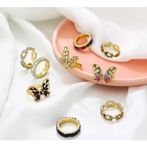 2020 Trend White Black Rainbow Butterfly Rings For Women Crystal Engagement Wedding Rings for Men Zircon Jewelry for Female