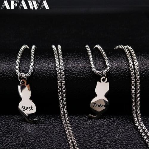 2021 Fashion Pair Cats Stainless Steel Necklaces for Women Silver Color BFF Chain Necklaces Jewelry colgantes mujer moda N18074