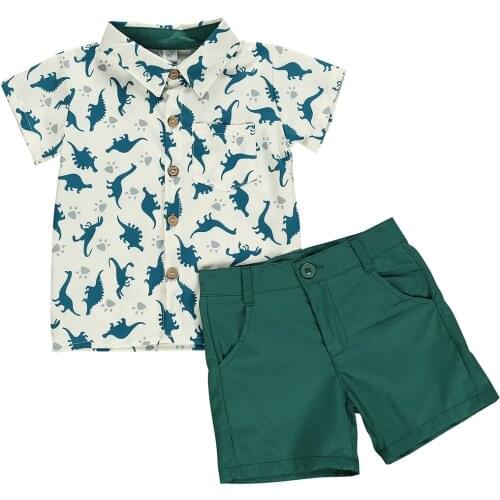 2021 New !! Boy gentleman outfits / Diansour print blouse +Short 2 pcs set/ Christmas green outfits