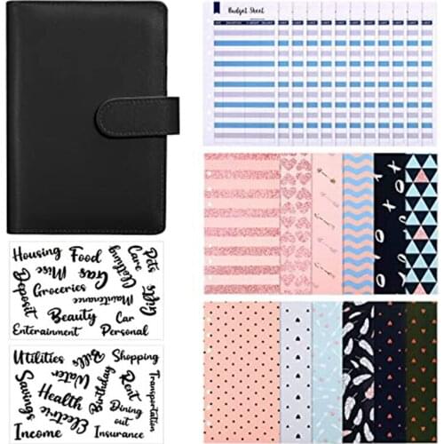 A6 Binder Budget Envelope System Budget Planning Notepad A6 PU Leather Notebook Binder Budget Money Envelope Cash