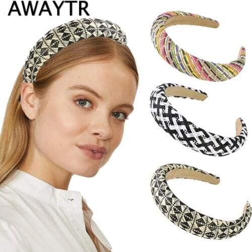 AWAYTR Bohemian Hairband Summer Straw Weaving Headband Raffia Headwear Handmade Hair Hoop Hairband Hair Accessories 2021