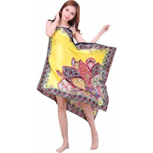 Brand Designer Floral Women Spaghetti Strap Nightgowns Summer Satin Underwear Sexy Intimate Lingerie Sleepshirt One Size D203-03