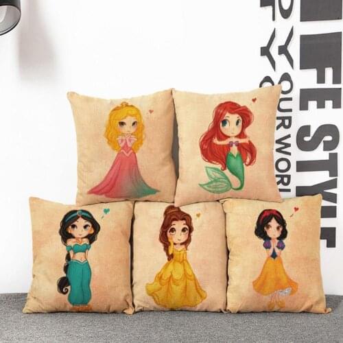 Fairy Tale Snow White Princess Printed Cushion Cover Mermaid Ariel Rapunzel Home Decorative Sofa Car Chair Throw Pillow Case